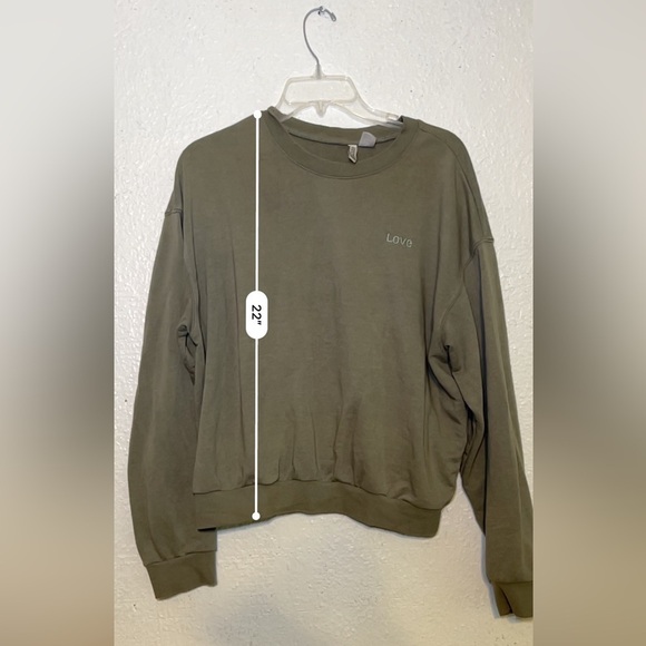 Divided sage green sweater with Love embroidered on the front size large - Picture 8 of 8